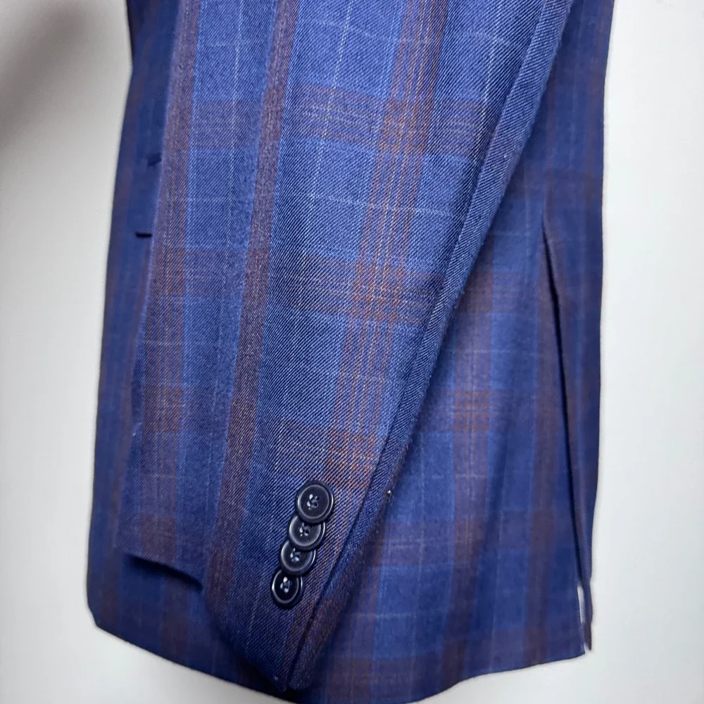 Tommy Hilfiger Sport Coat Mens 46L Blue Plaid Ethan Two Button Blazer